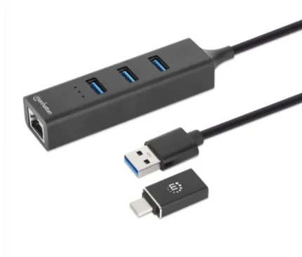 USB HUB 3port Manhattan 180894 USB-A/C 3xUSB 3.2 5Gbps/1xGLAN 5Gbps/sivi